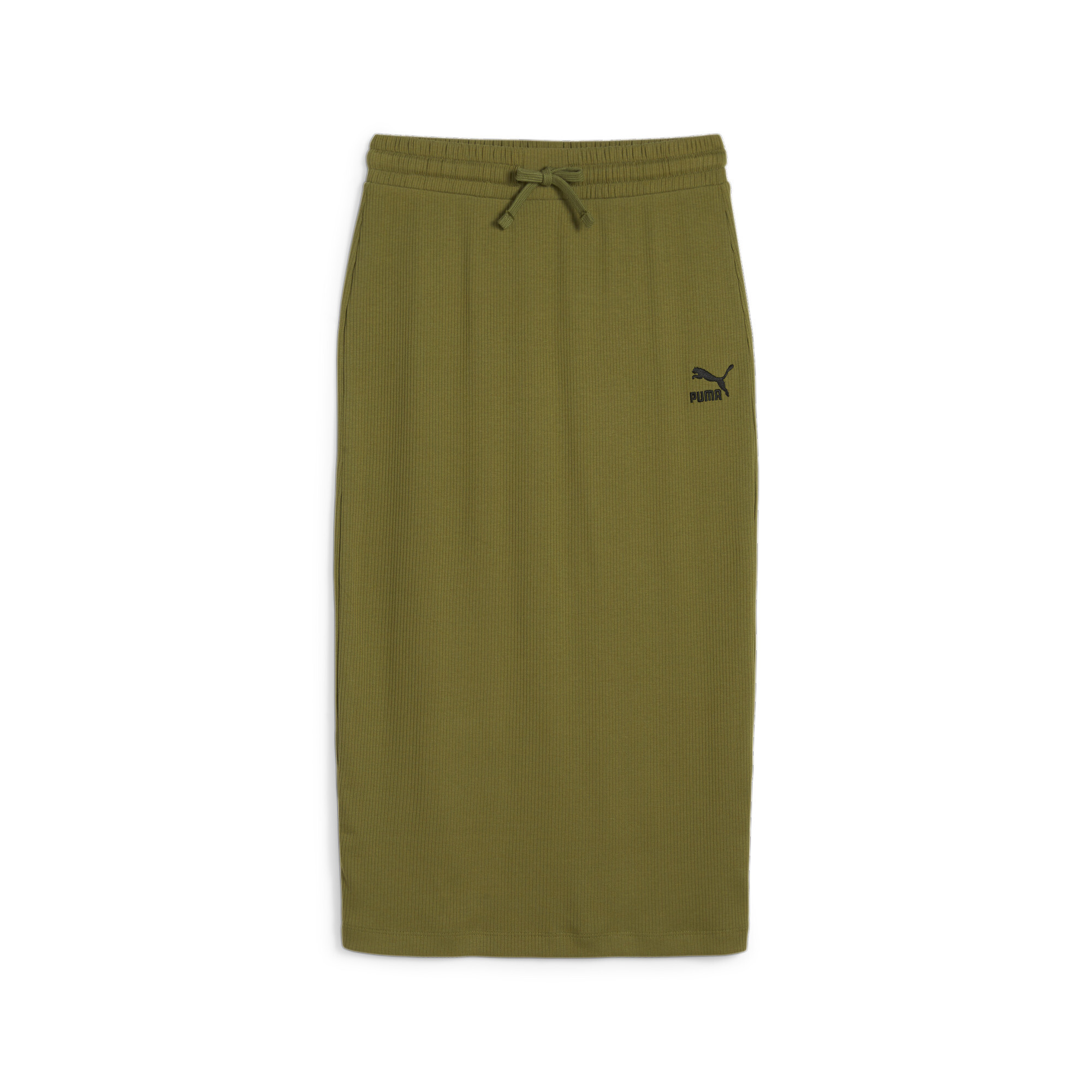 Women's Puma CLASSICS's Ribbed Midi Skirt, Green, Size XL, Clothing