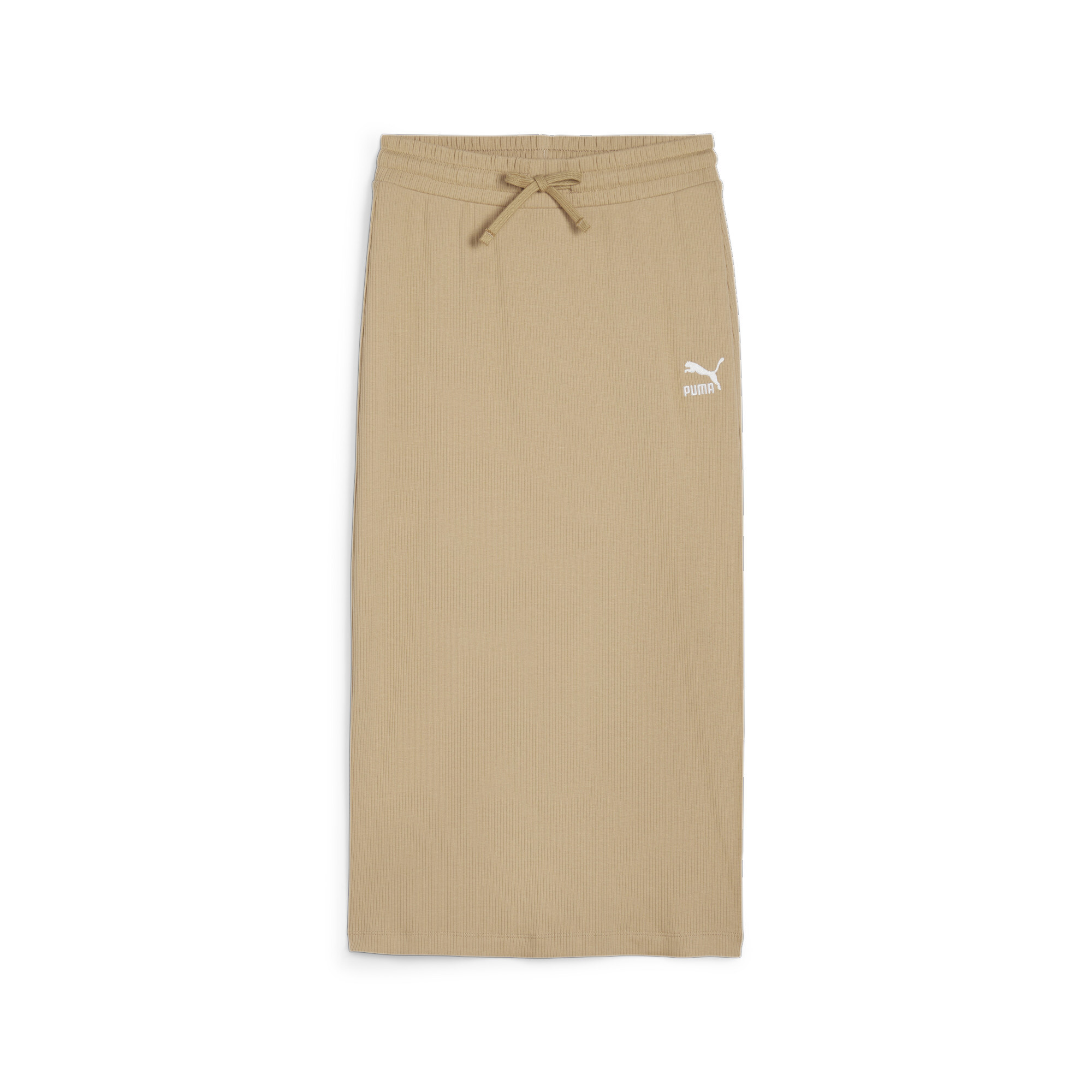 Women's PUMA CLASSICS Ribbed Midi Skirt In Beige, Size Large