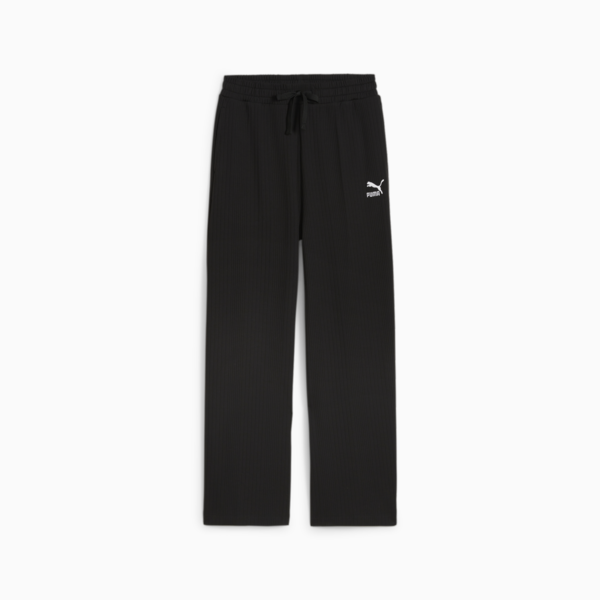 Pantalones de chándal CLASSICS de canalé y corte holgado para mujer, PUMA Black, large-ARG