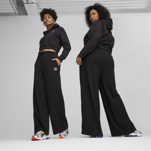 Pantalones de chándal CLASSICS de canalé y corte holgado para mujer, PUMA Black, large-ARG