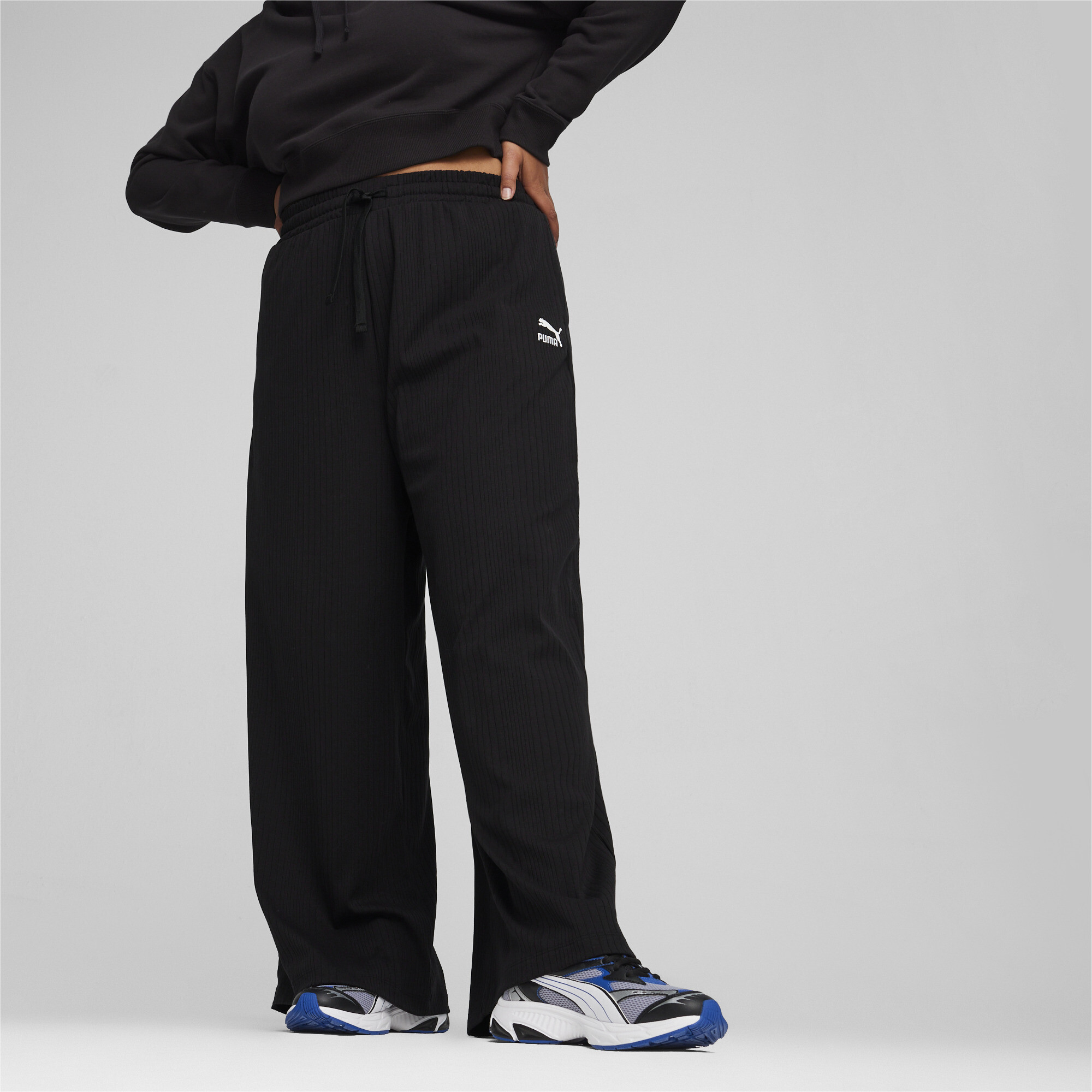Women's PUMA CLASSICS Ribbed Relaxed Sweatpant In Black, Size XS