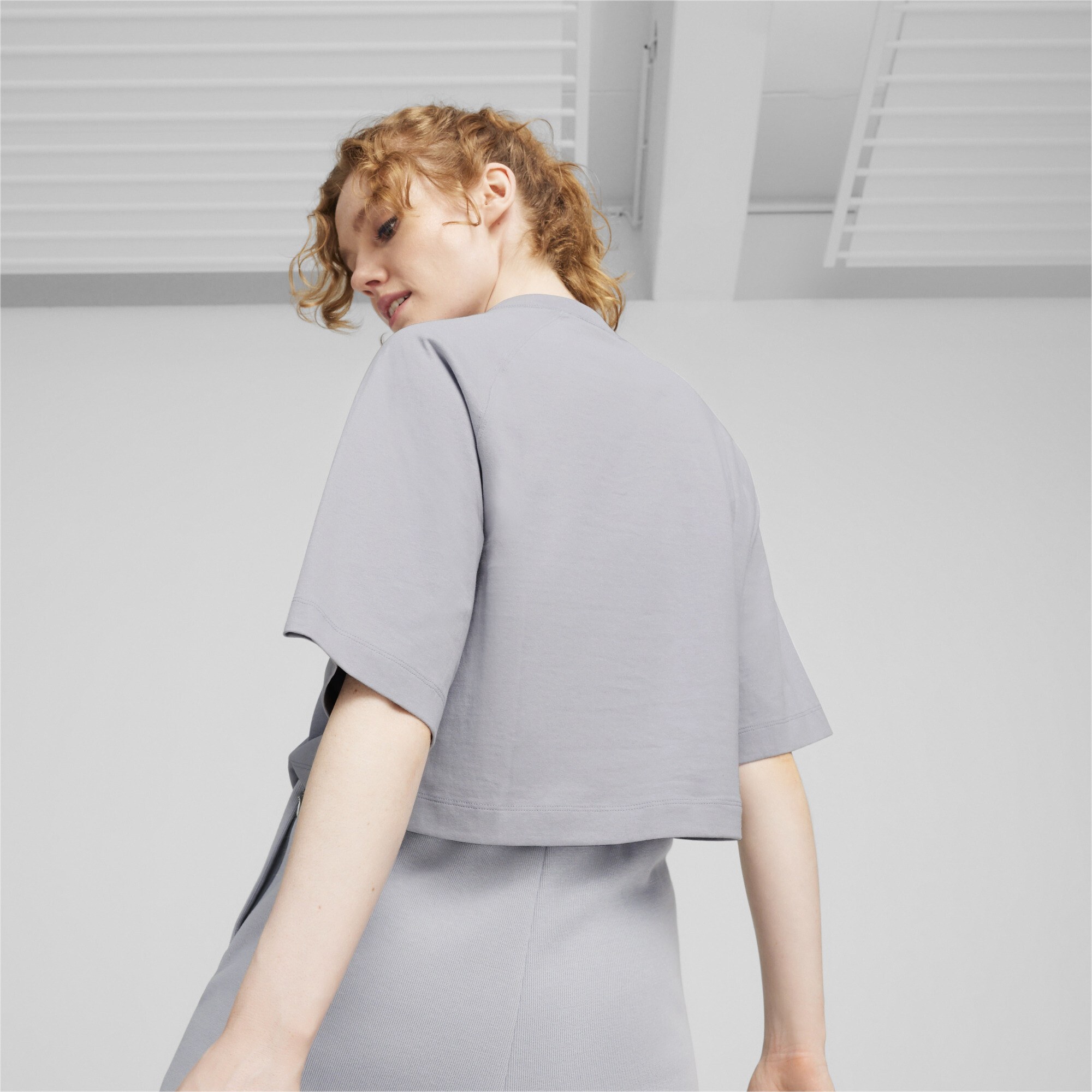 Women's PUMA CLASSICS+ Oversized T-Shirt In Gray, Size Medium