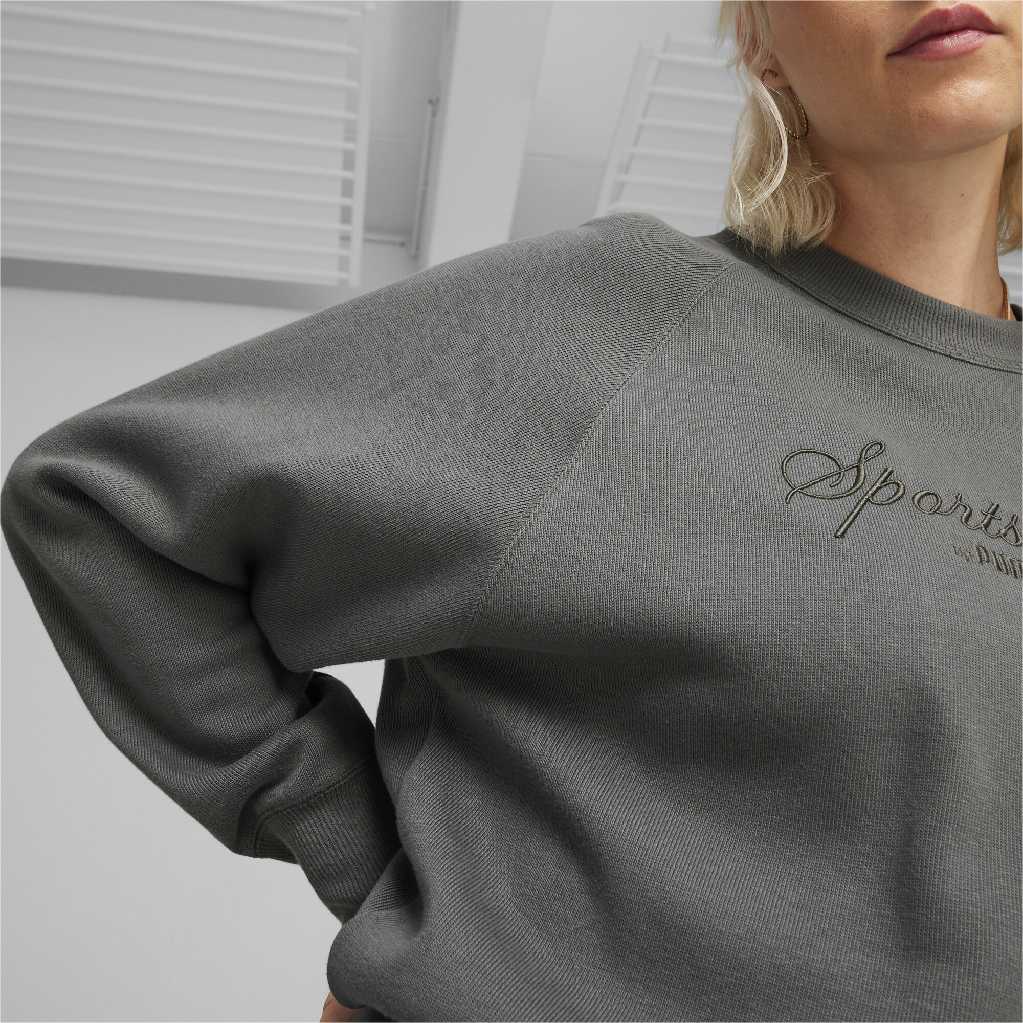 Women's PUMA CLASSICS+ Relaxed Sweatshirt In Gray, Size Small