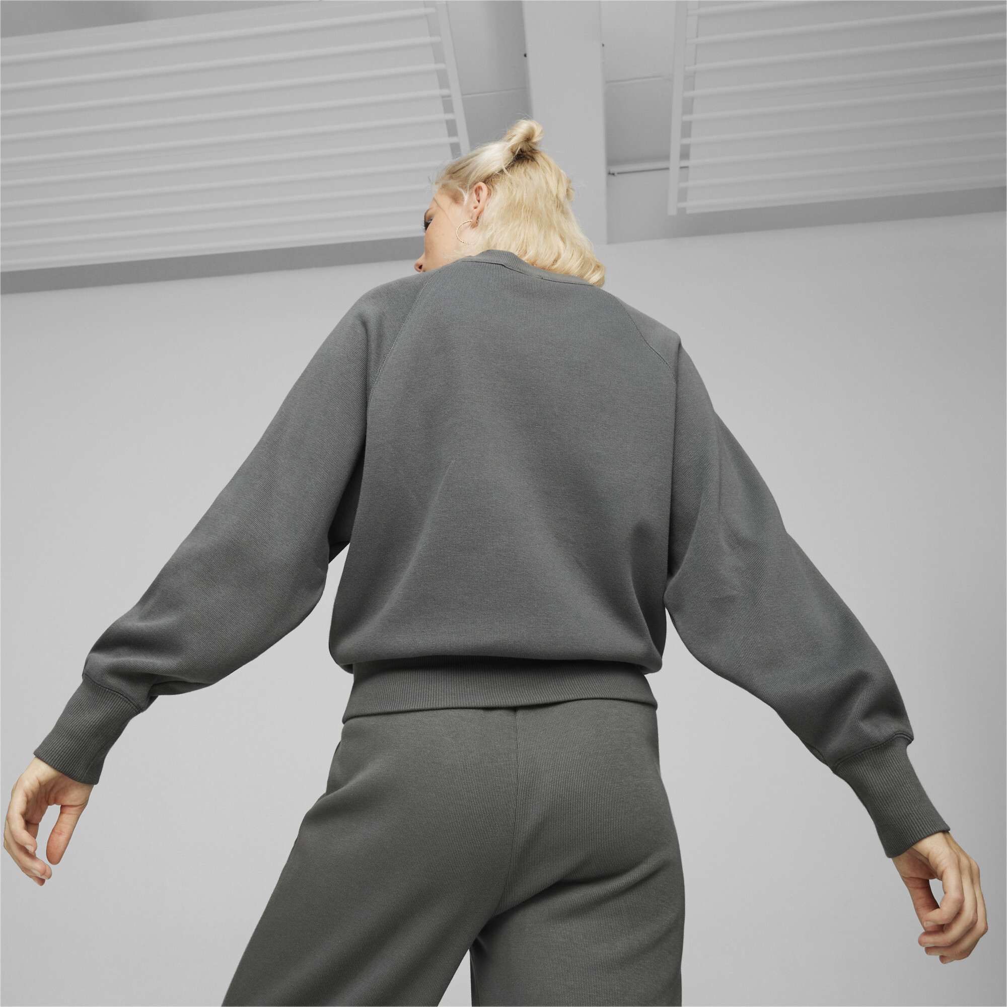 Women's PUMA CLASSICS+ Relaxed Sweatshirt In Gray, Size Medium