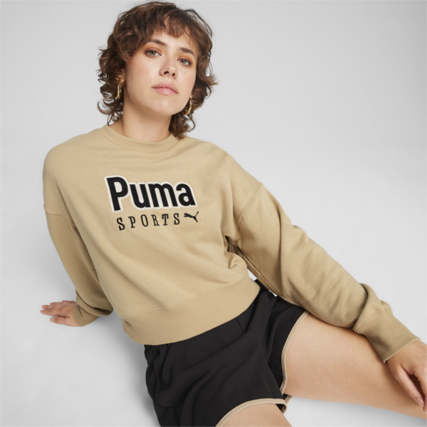 PUMA TEAM Women's Oversized Crew, Prairie Tan, large-ZAF