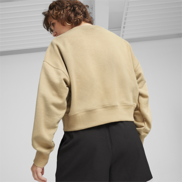 PUMA TEAM Women's Oversized Crew, Prairie Tan, large-ZAF