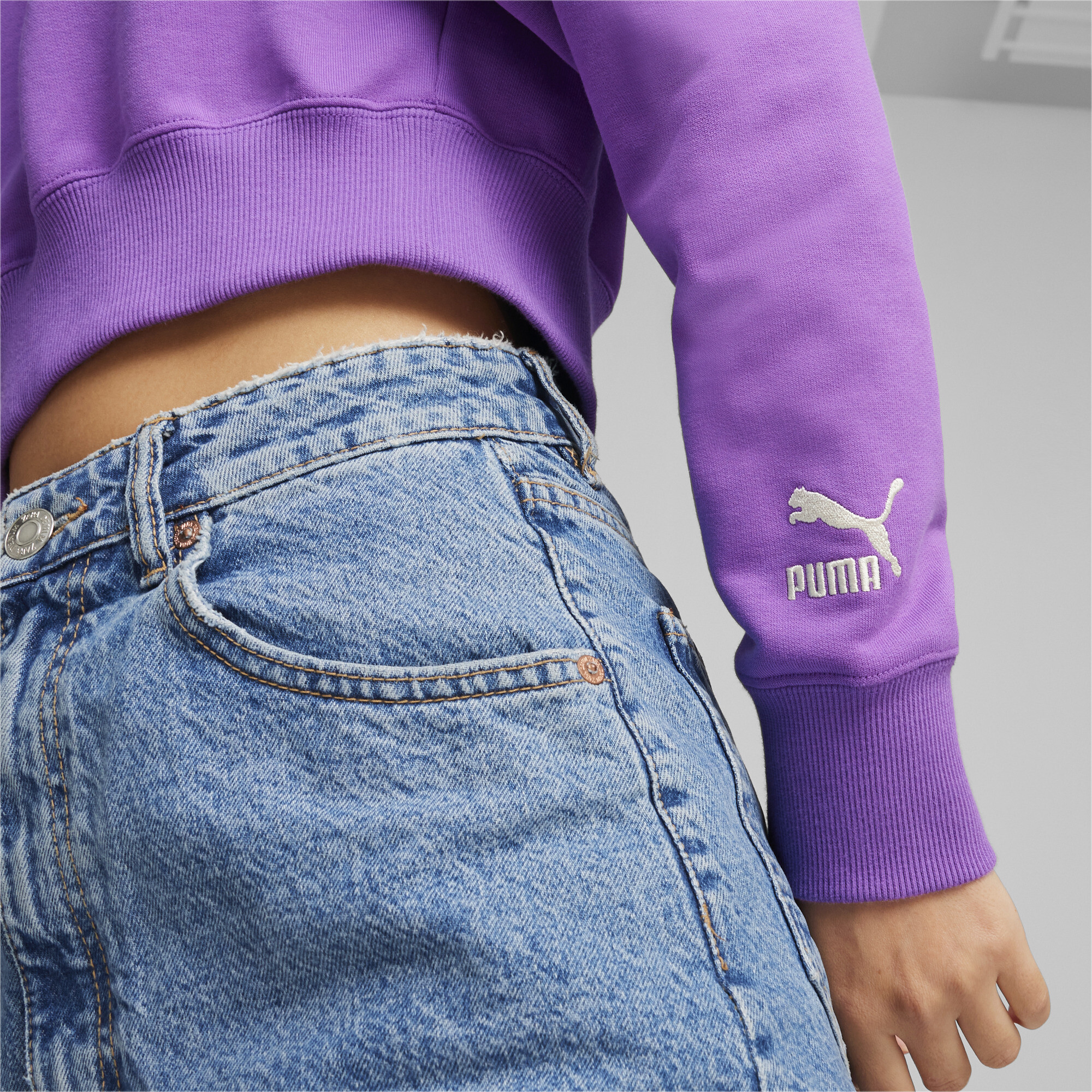 Women's PUMA TEAM Cropped Hoodie In Purple, Size Large