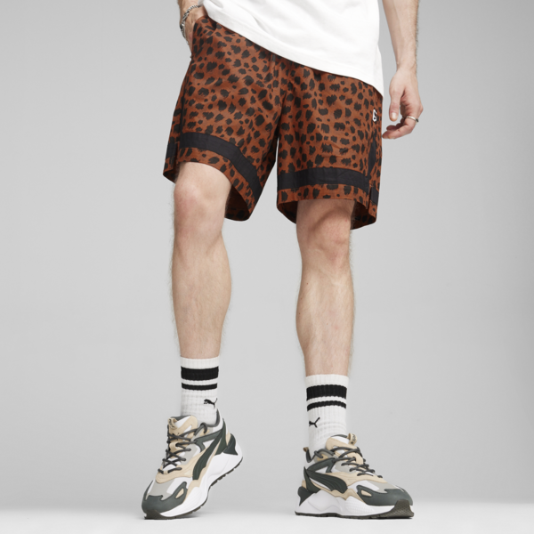 DOWNTOWN Men's Kitten Shorts, Teak-AOP, large-ZAF