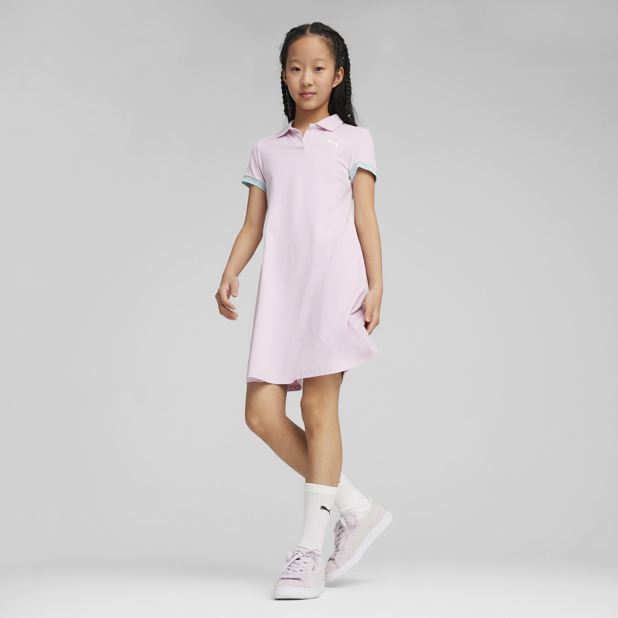 PUMA CLASSICS Match Point Dress In Purple, Size 9-10 Youth, Cotton