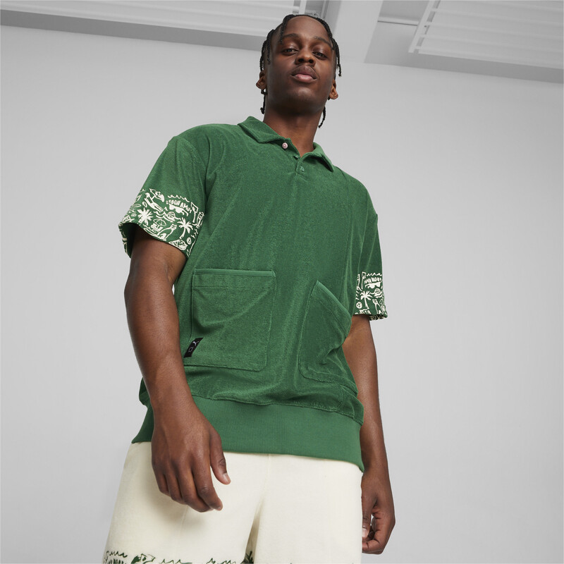 Men's PUMA The Fairgrounds Terry Basketball Polo in Vine size M