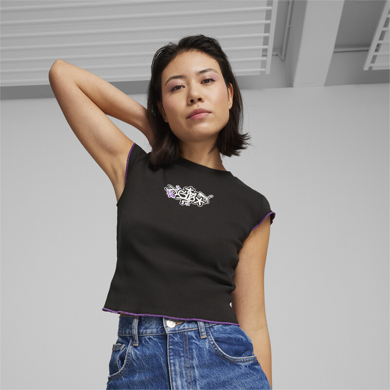 PUMA X X-GIRL Ribbed Slim Fit T-shirt in Black size M