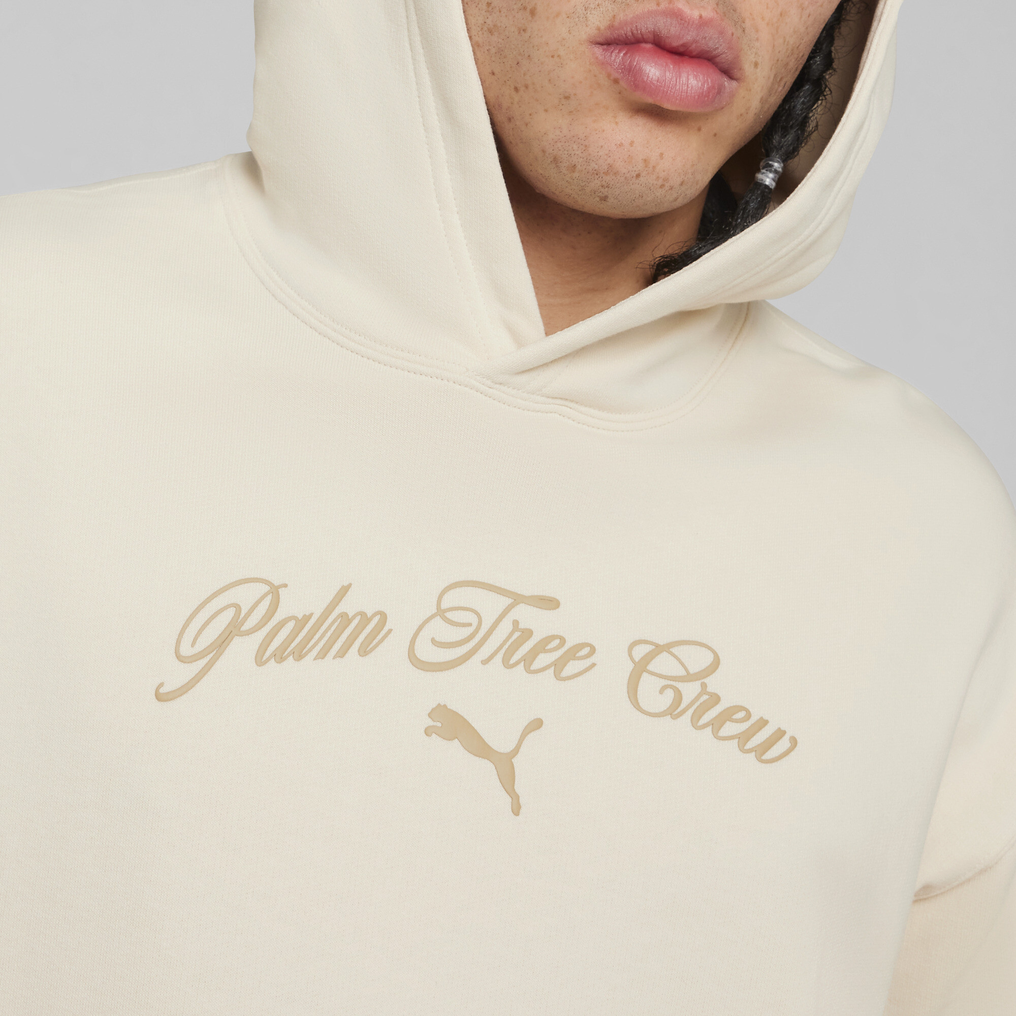 Men's PUMA X Palm Tree Crew Graphic Hoodie In White, Size Large, Cotton