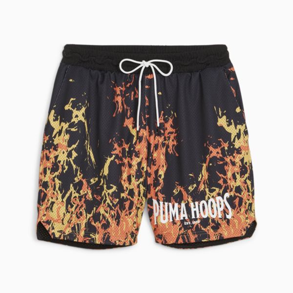 Straight Flames Basketball Shorts, PUMA Black-AOP, large-ZAF