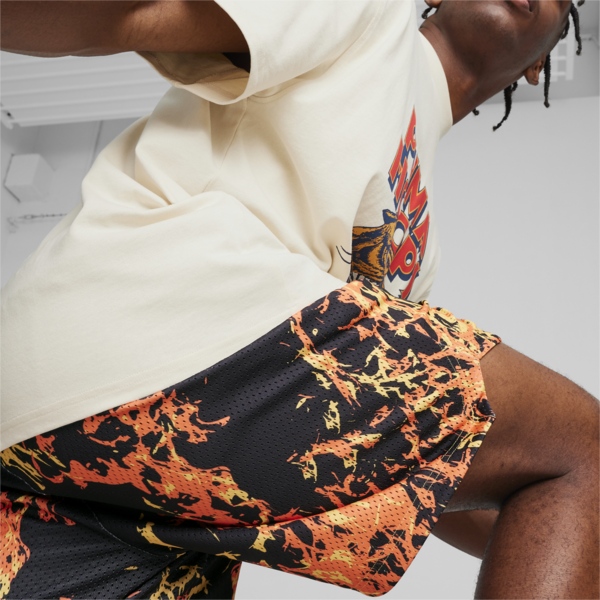 Straight Flames Basketball Shorts, PUMA Black-AOP, large-ZAF