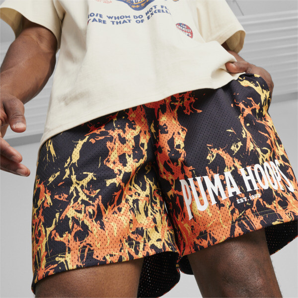 Straight Flames Basketball Shorts, PUMA Black-AOP, large-ZAF