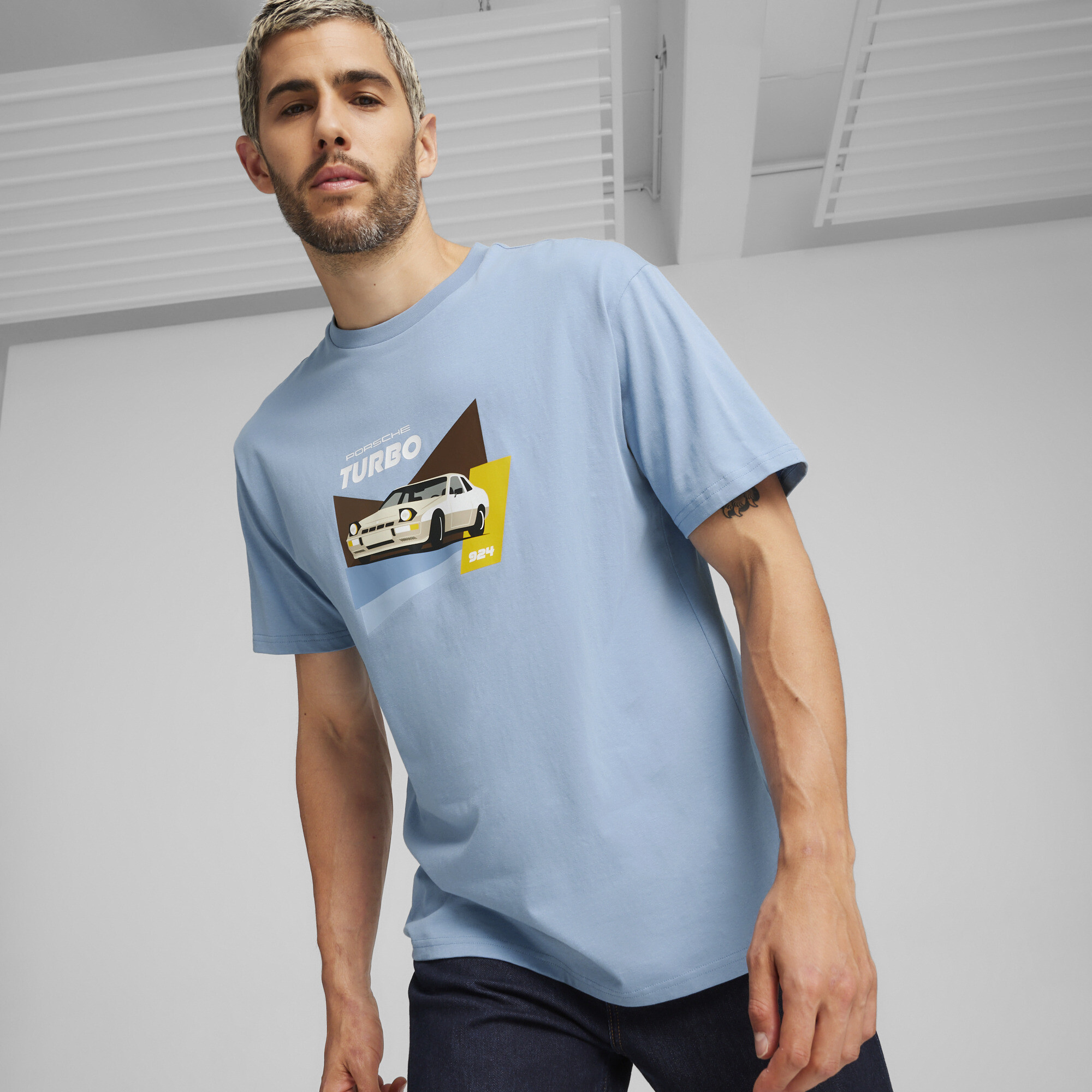 PUMA Porsche Legacy 924 Men's Motorsport T-Shirt in Blue, Size S