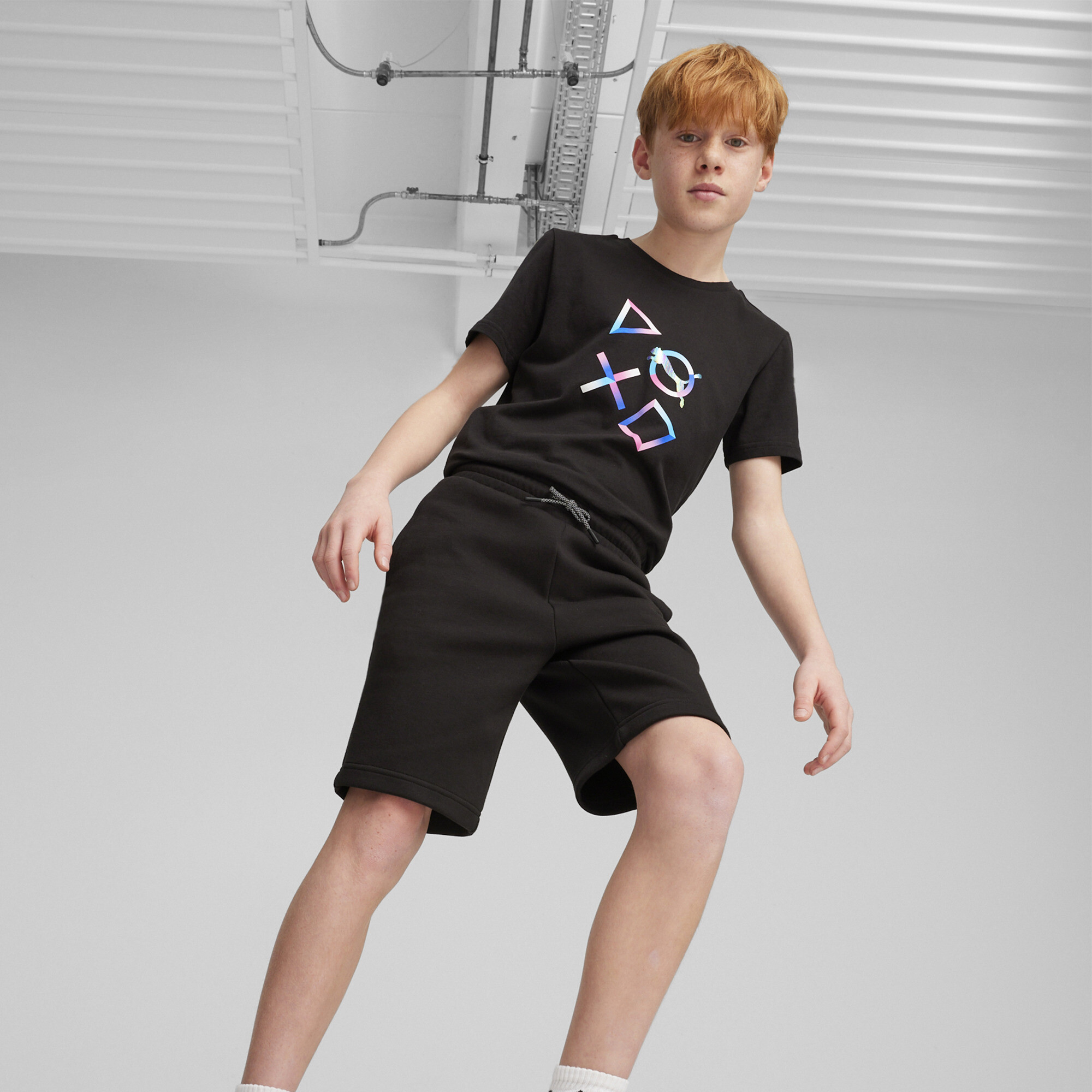 PUMA X PLAYSTATION Shorts In Black, Size 7-8 Youth, Cotton