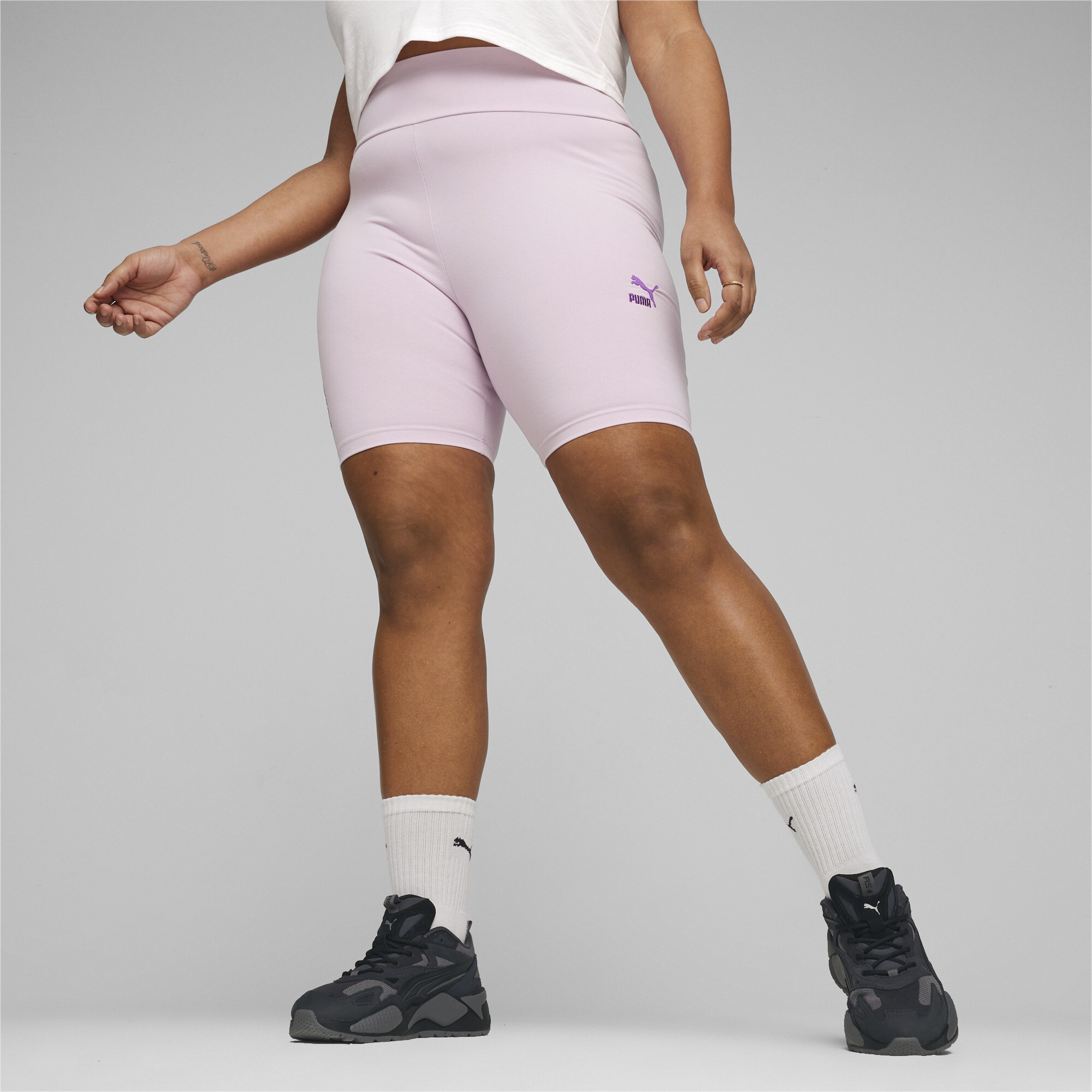Women's PUMA CLASSICS Tight Shorts In Purple, Size Large