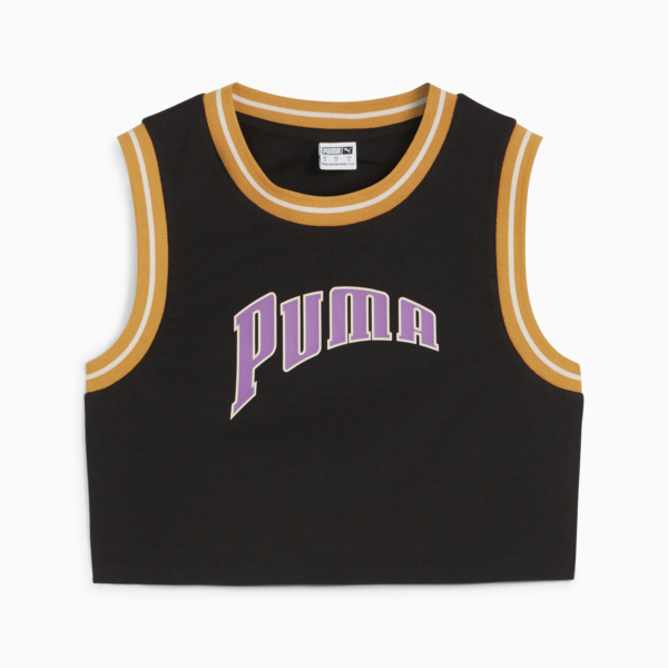 Top corto PUMA TEAM Graphic para mujer, PUMA Black, large-ARG