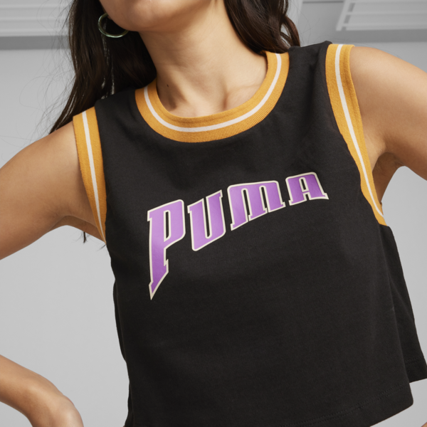 Top corto PUMA TEAM Graphic para mujer, PUMA Black, large-ARG
