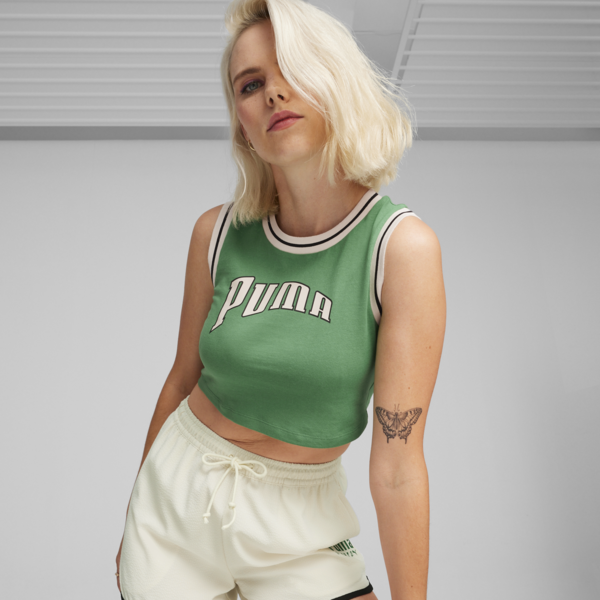 Top corto PUMA TEAM Graphic para mujer, Archive Green, large-ARG