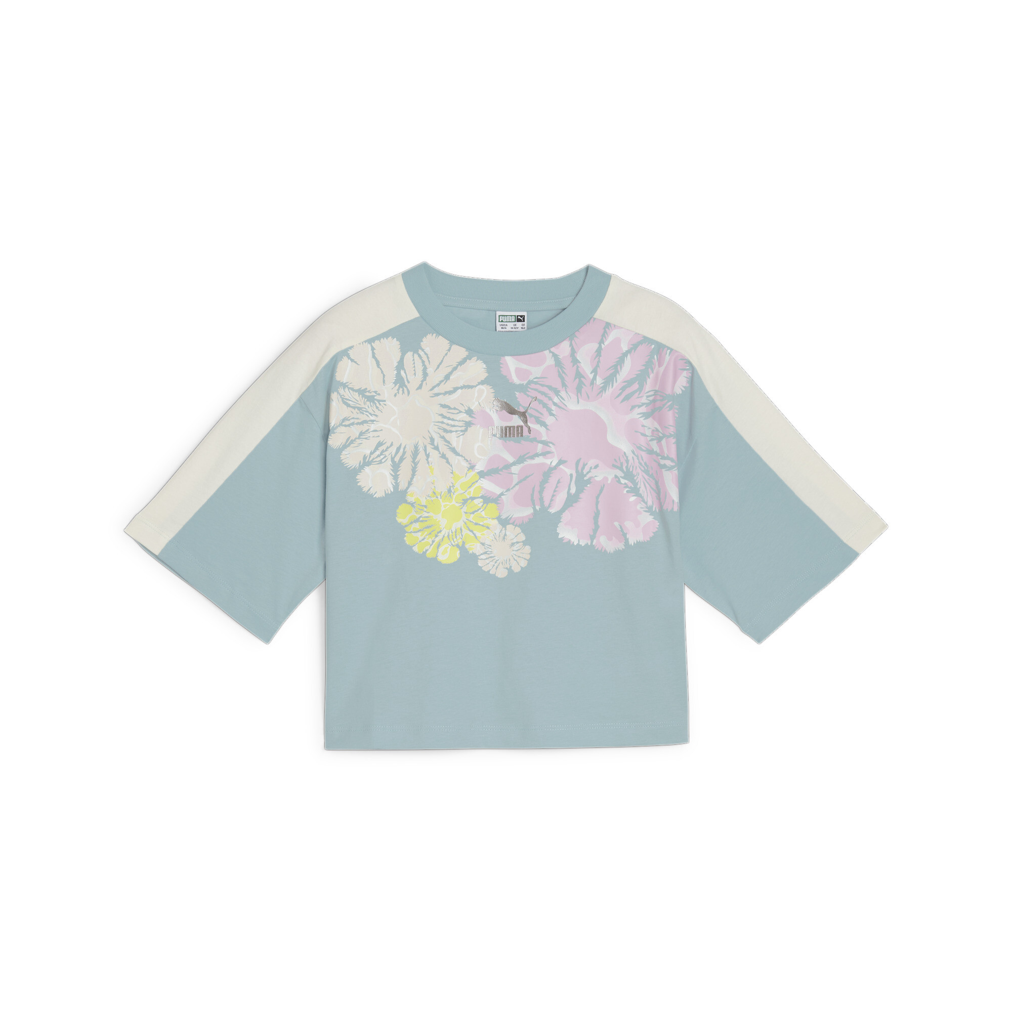 Puma T7 SNFLR Girls' Graphic T-Shirt, Blue, Size 7-8Y, Age