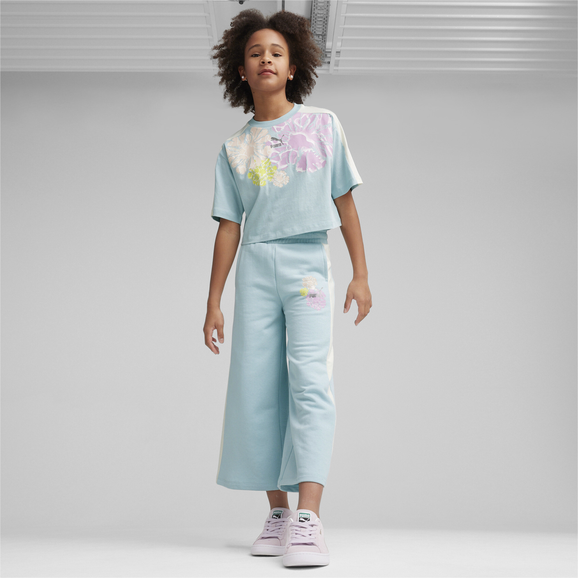 Puma T7 SNFLR Girls' Graphic T-Shirt, Blue, Size 9-10Y, Age