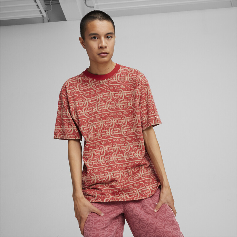 Men's PUMA X Palm Tree Crew Striped T-shirt in Red size L