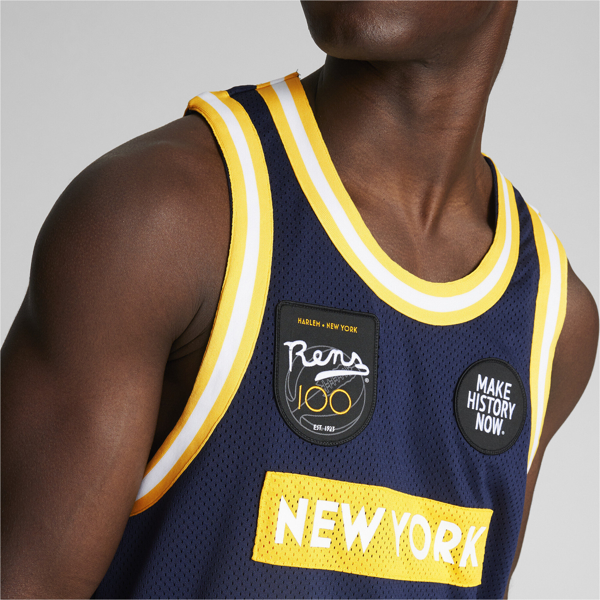 Men's PUMA X BLACK FIVES Rens 100 Basketball Jersey In Blue, Size XS