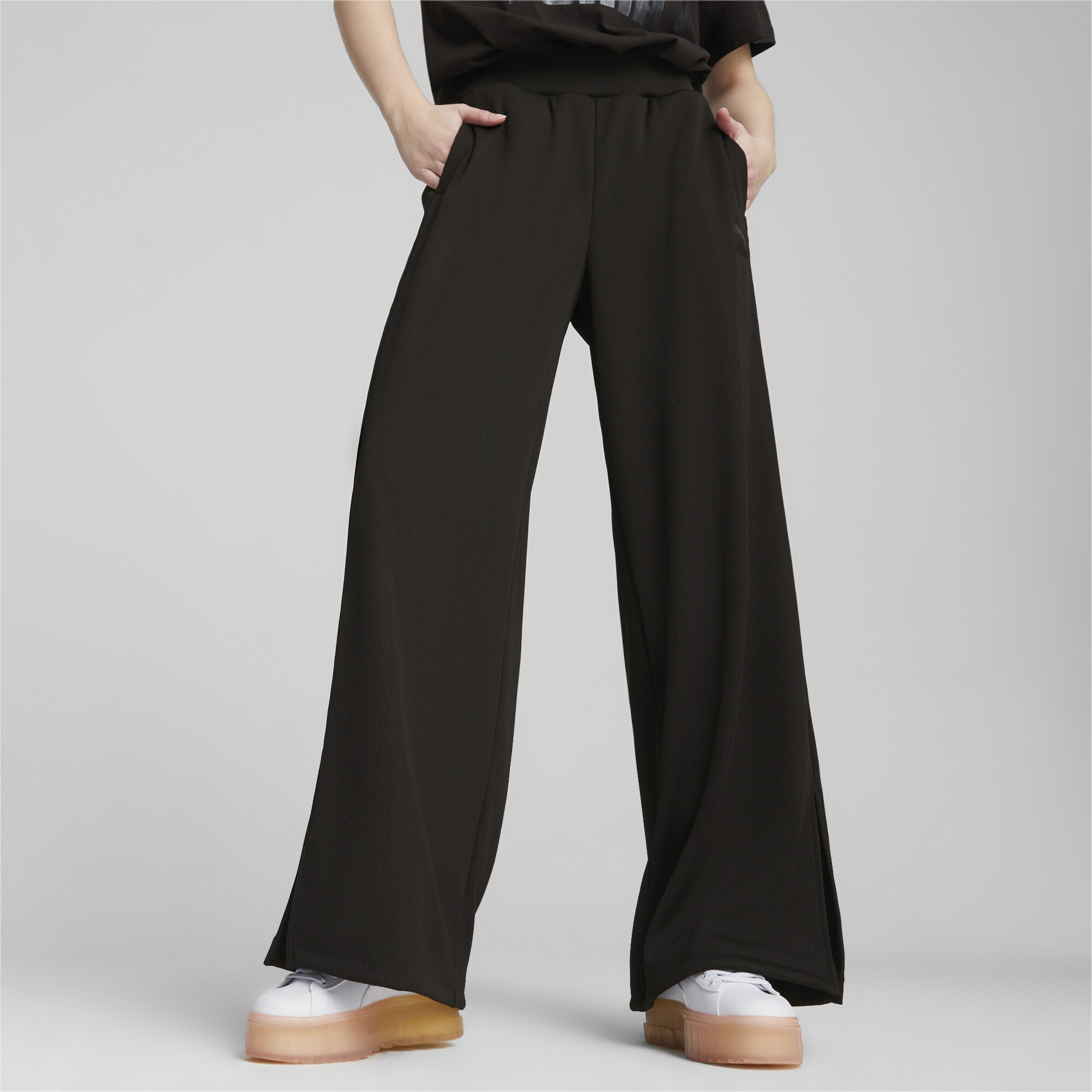 Women's PUMA CLASSICS Ribbed Pants In 10 - Black, Size Medium