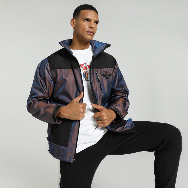 Men's PUMA MELO IRIDESCENT Woven Basketball Jacket in Ultraviolet size S