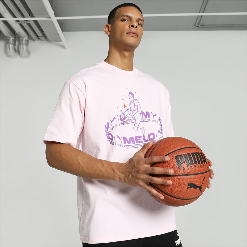 Men's PUMA MELO IRIDESCENT Basketball T-shirt in White/Pink size L