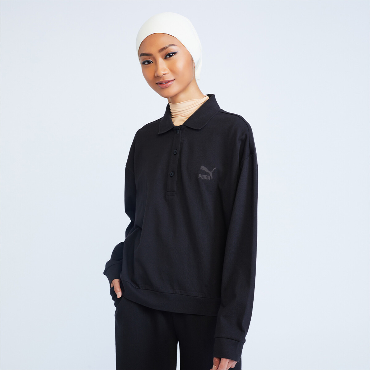 Classics HR Long Sleeve Top Women's Polo Shirt in Black by PUMA, XL