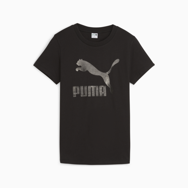 Playera para mujer CLASSICS Shiny Logo, PUMA Black, large-MEX