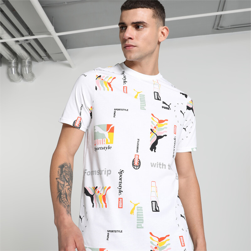 Men's PUMA CLASSICS BRAND LOVE Printed T-shirt in White size S