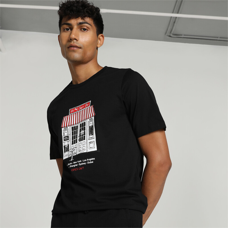 Men's PUMA Graphics Caf Crew Neck Tee in Black size XS