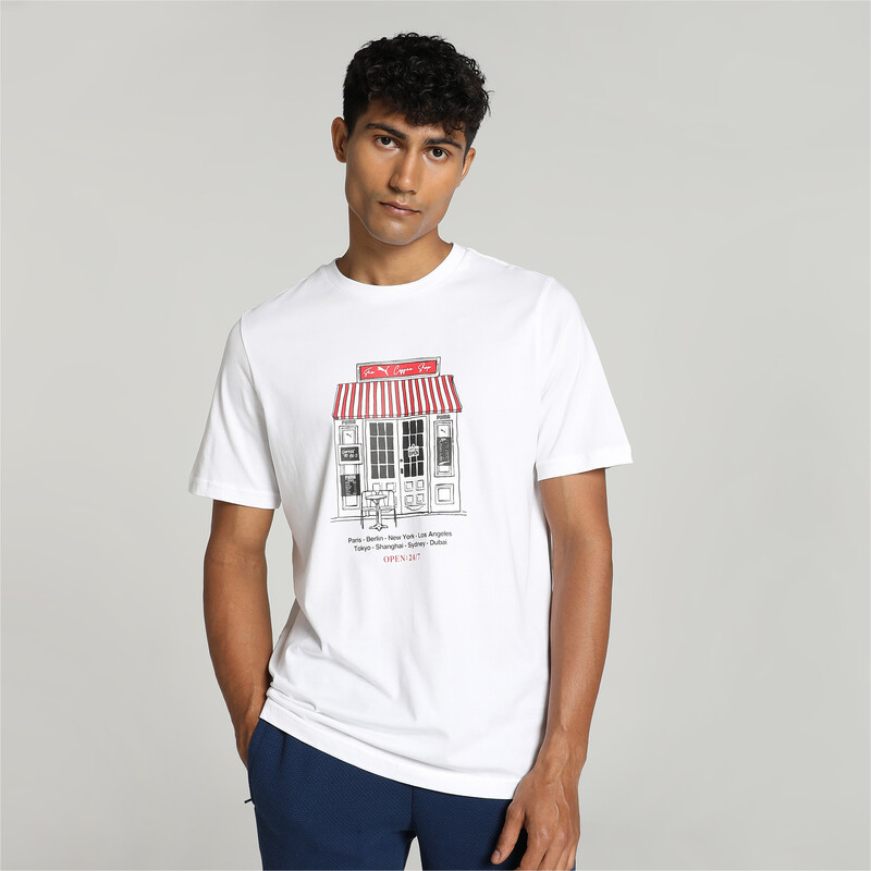Men's PUMA Graphics Caf Crew Neck Tee in White size XS