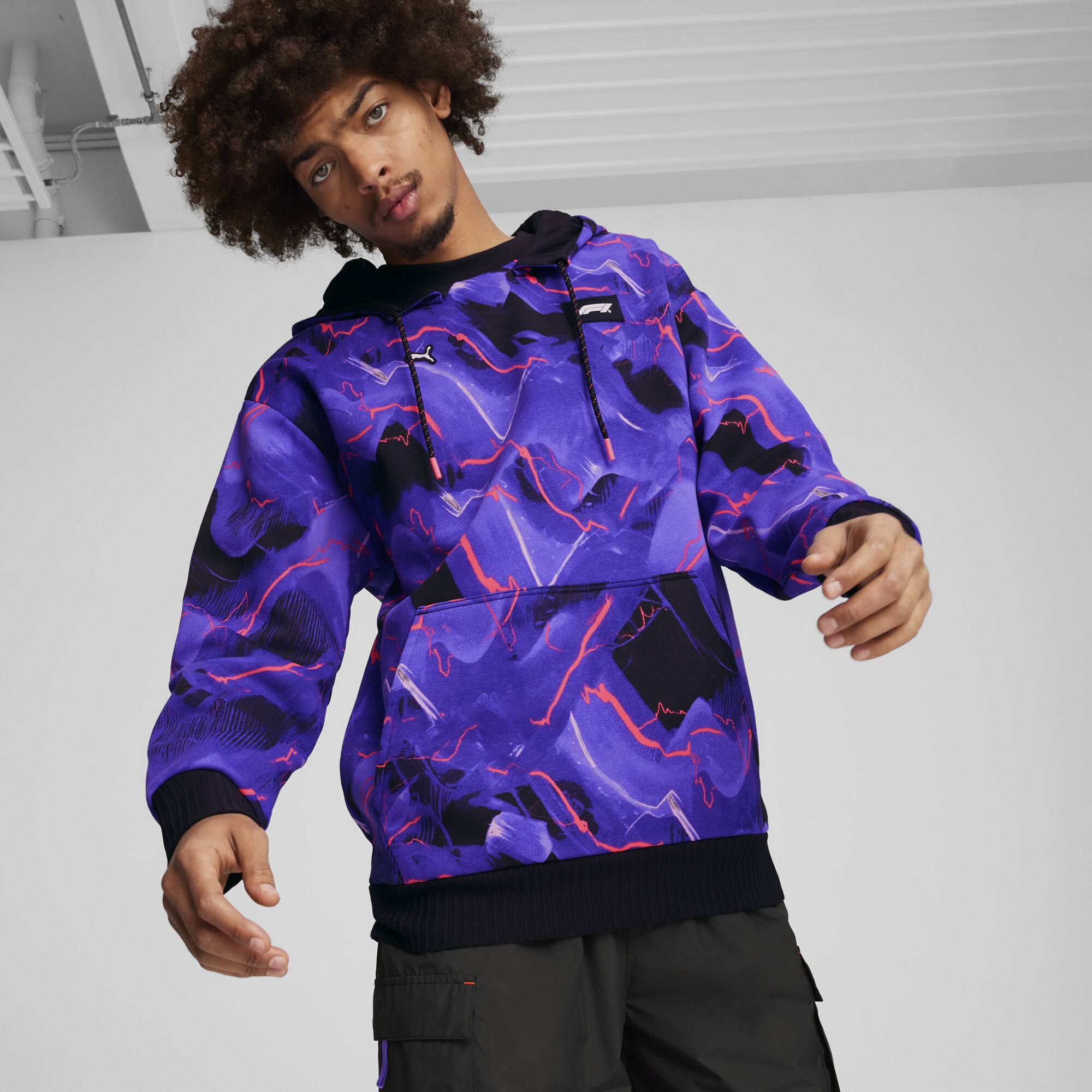 Men's Puma F1® Neon Energy All-Over Print Hoodie, Black, Size L, Clothing