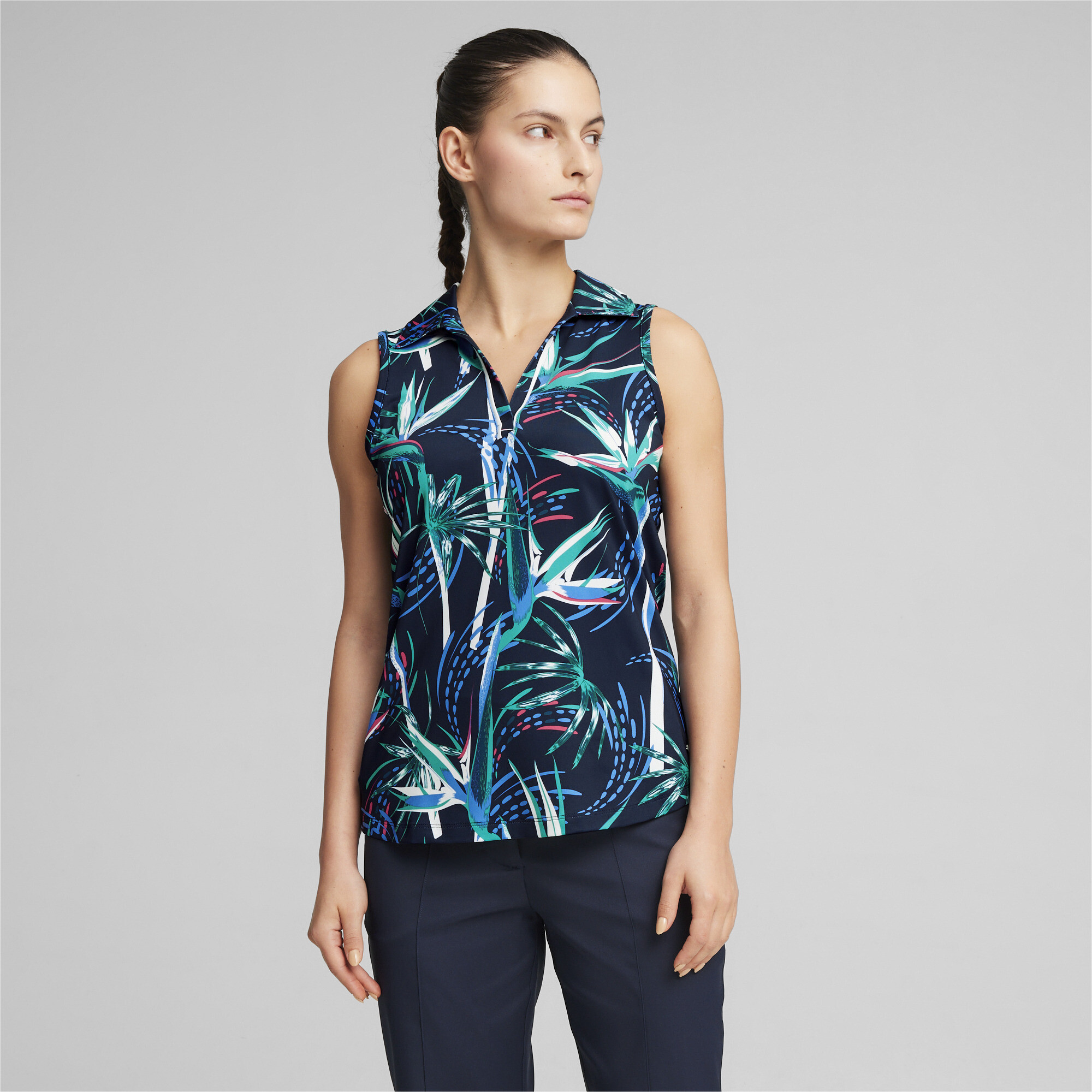 Puma MATTR Paradise Ärmelloses Golf Poloshirt Damen | Mit Floral | Deep Navy/White Glow | Größe: L