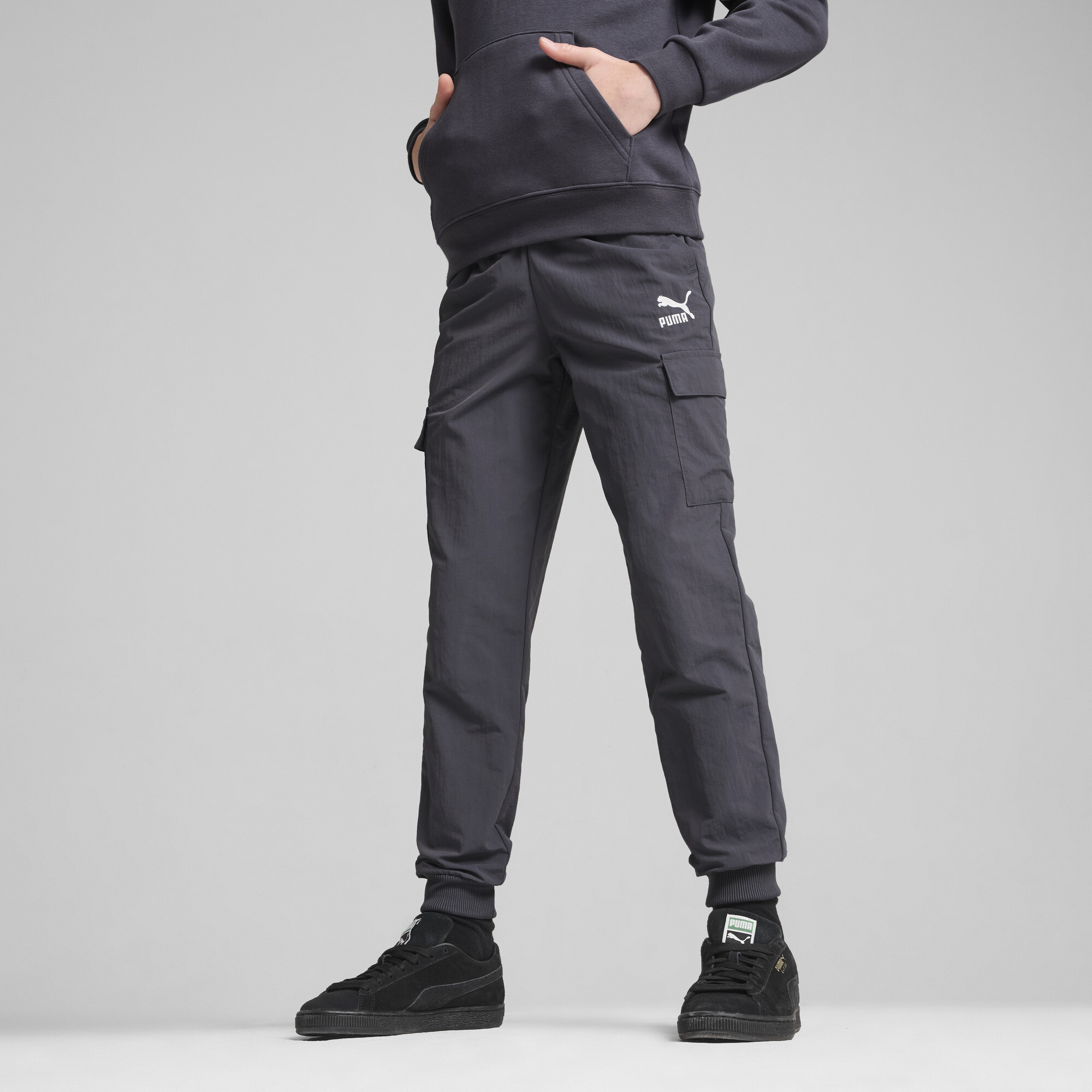 Puma CLASSICS Cargohose Teenager Für Herren Für Damen Für Kinder | Mit Plain | Galactic Gray | Größe: 7-8Y