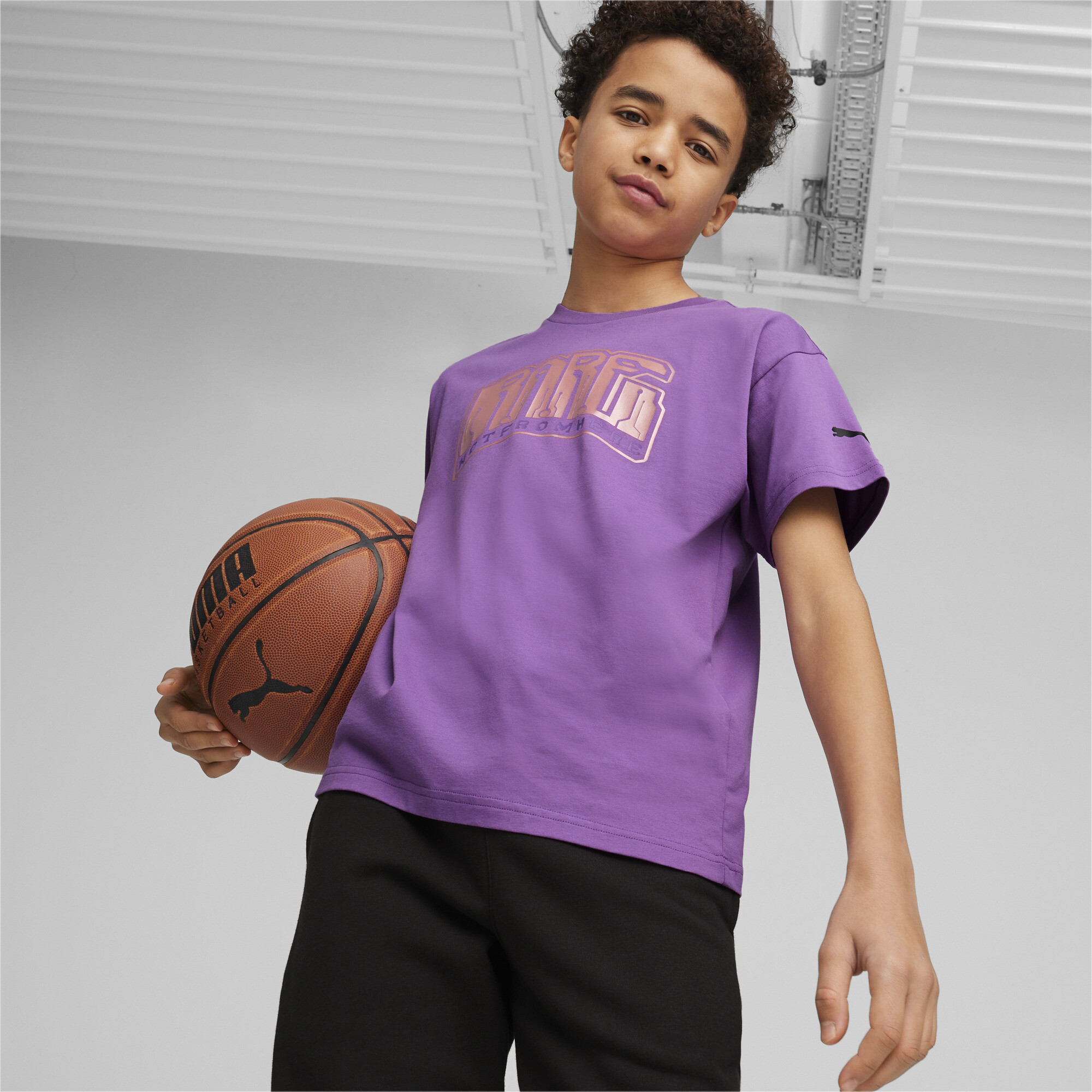 Puma MELO IRIDESCENT Boys' T-Shirt, Purple, Size 11-12Y, Age