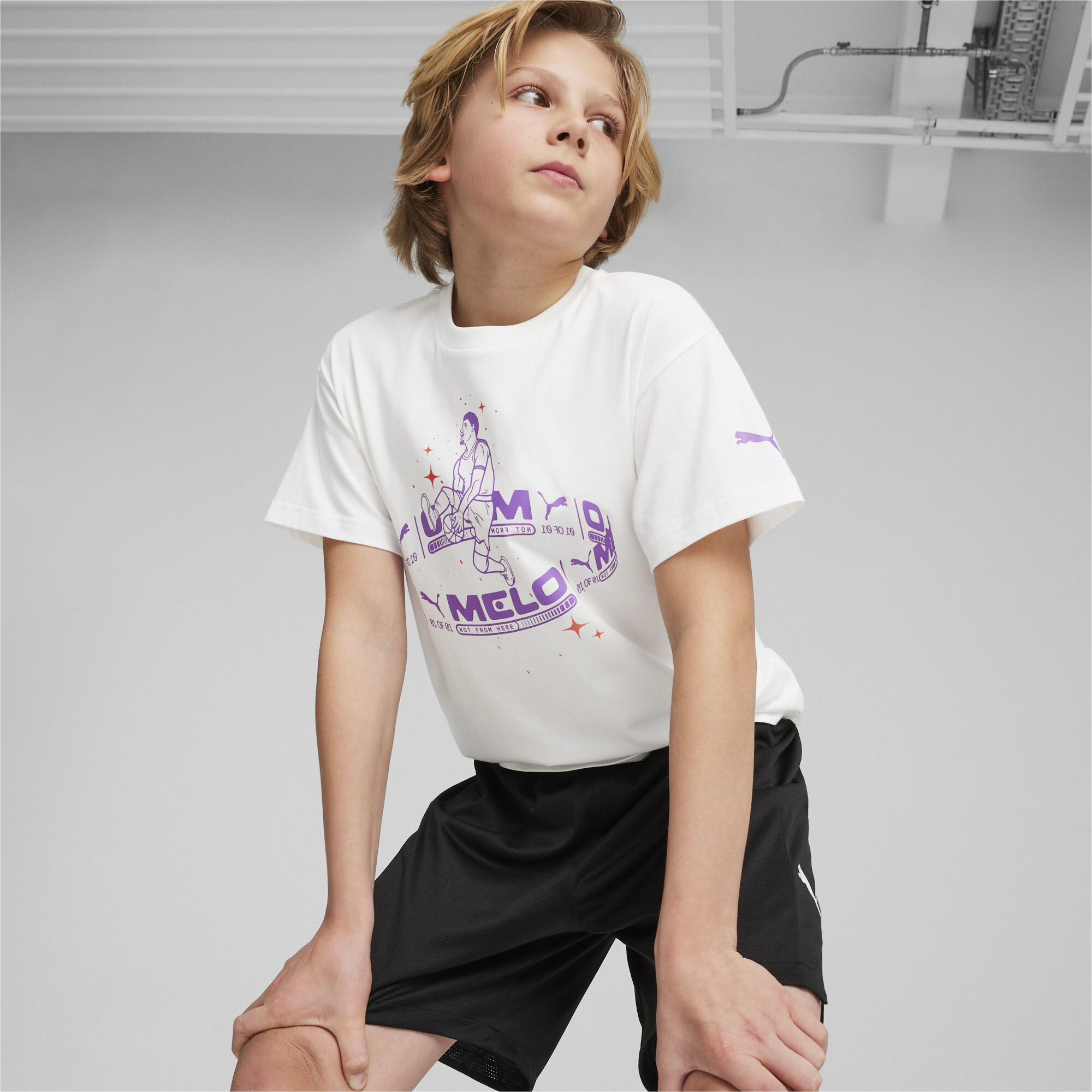 Puma MELO IRIDESCENT Boys' T-Shirt, White, Size 15-16Y, Age