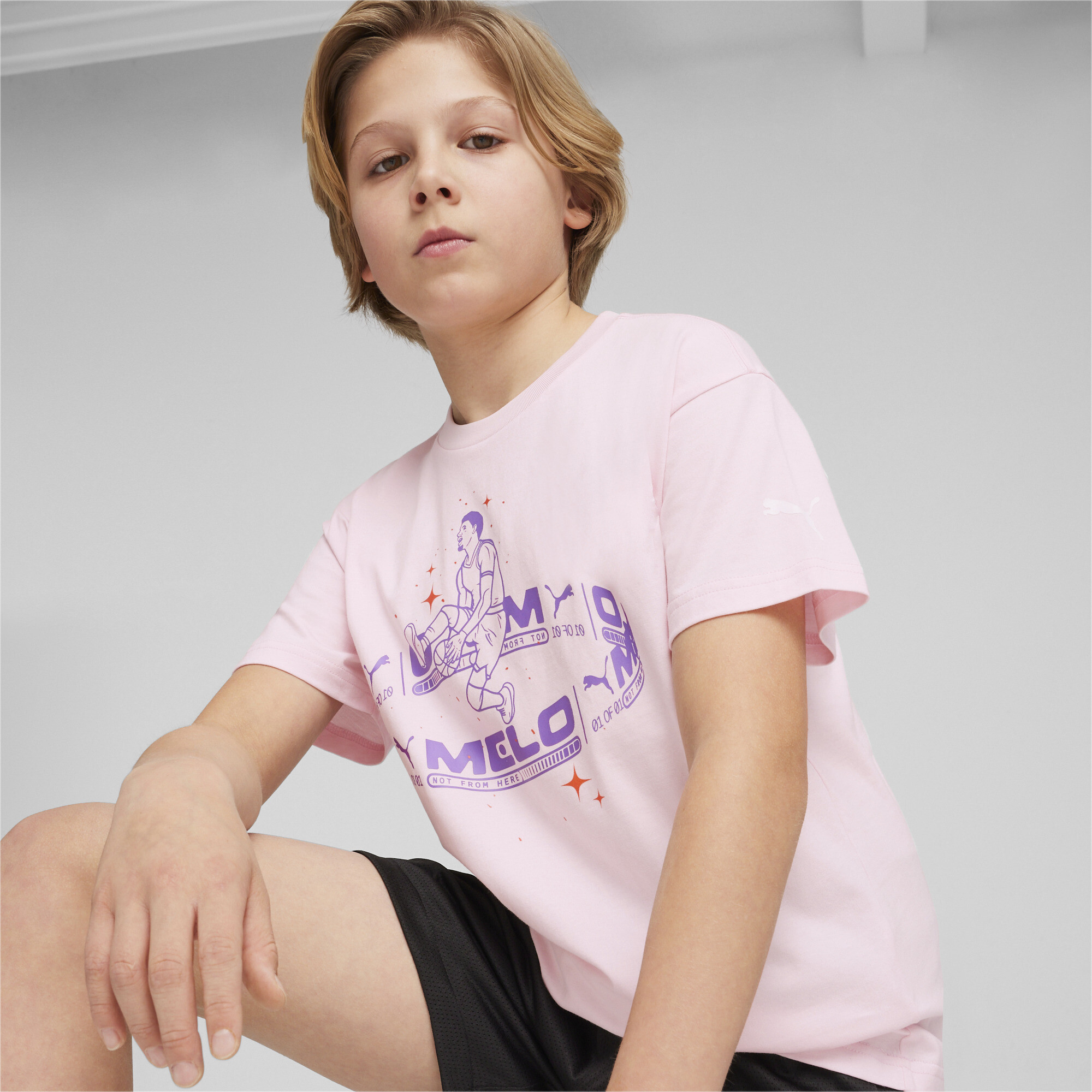 Puma MELO IRIDESCENT Boys' T-Shirt, Pink, Size 9-10Y, Age