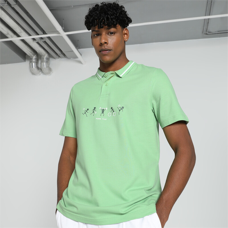 Men's PUMA Classics Graphic Polo in Gray/Green size M