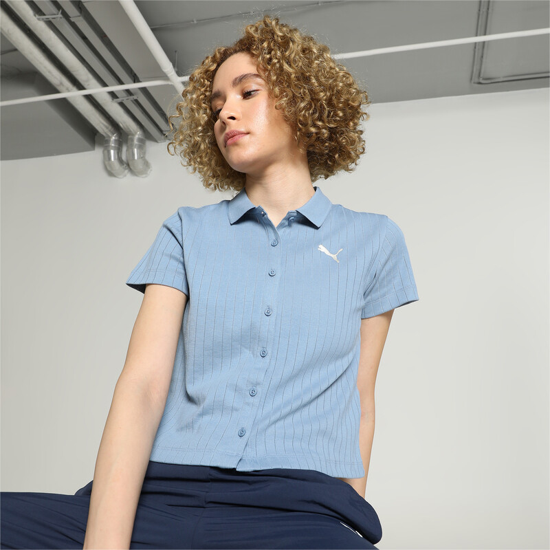 Women's PUMA Classics Elevated Shirt in Black/Blue size M