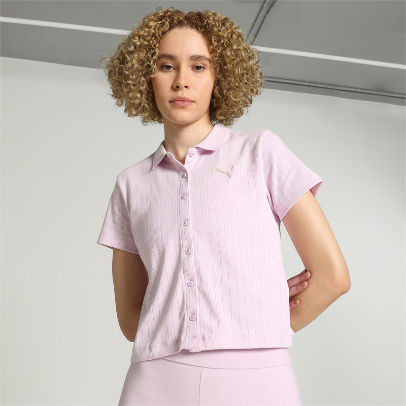 Women's PUMA Classics Elevated Shirt in Gray size M