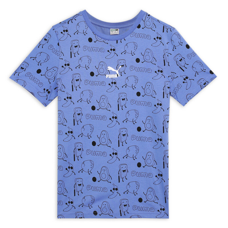 PUMA Classics Printed Youth T-shirt in Black/Blue size 11-12Y