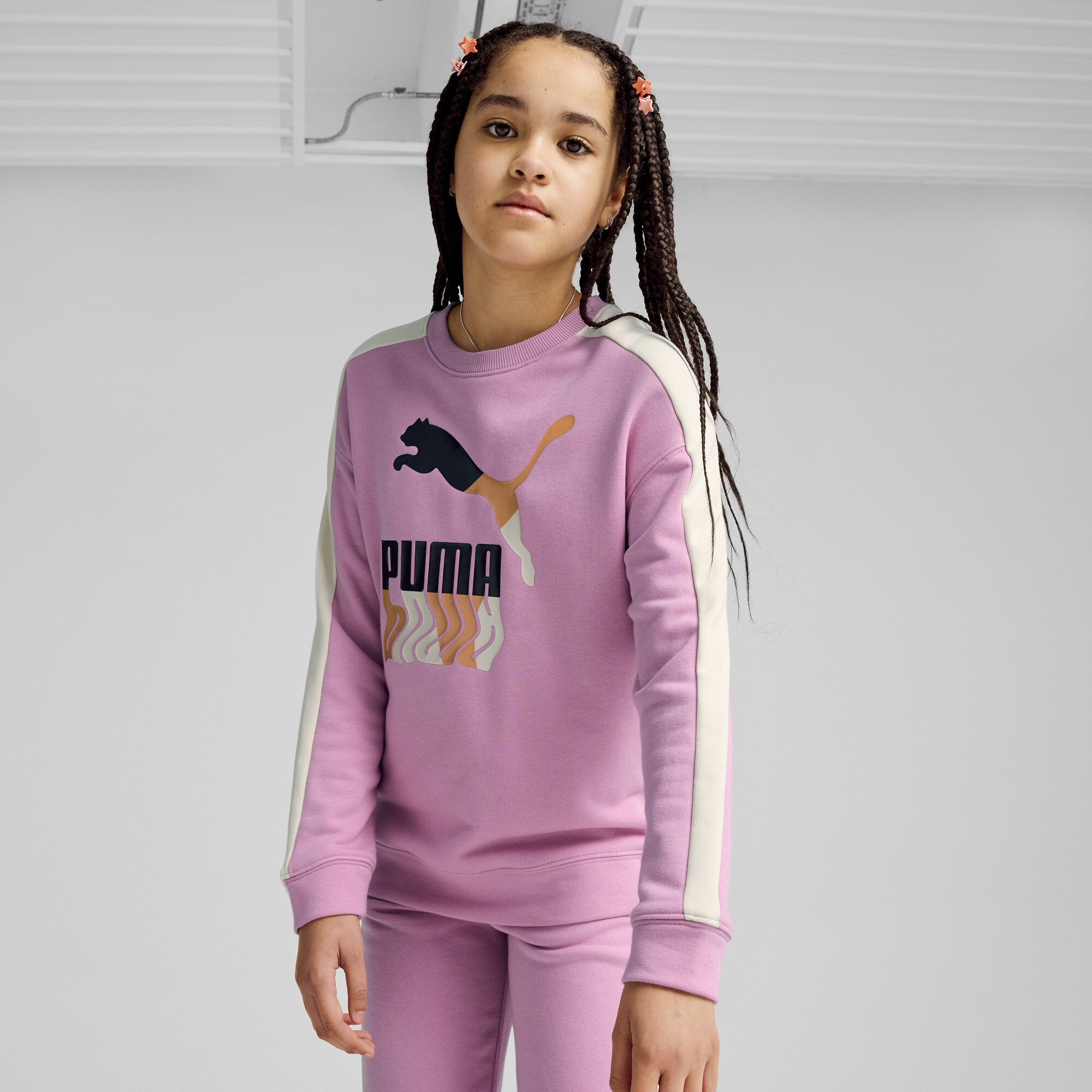 Women's Puma T7 Long Sleeve Crew Shirt Youth, Pink, Size 15-16Y, Clothing