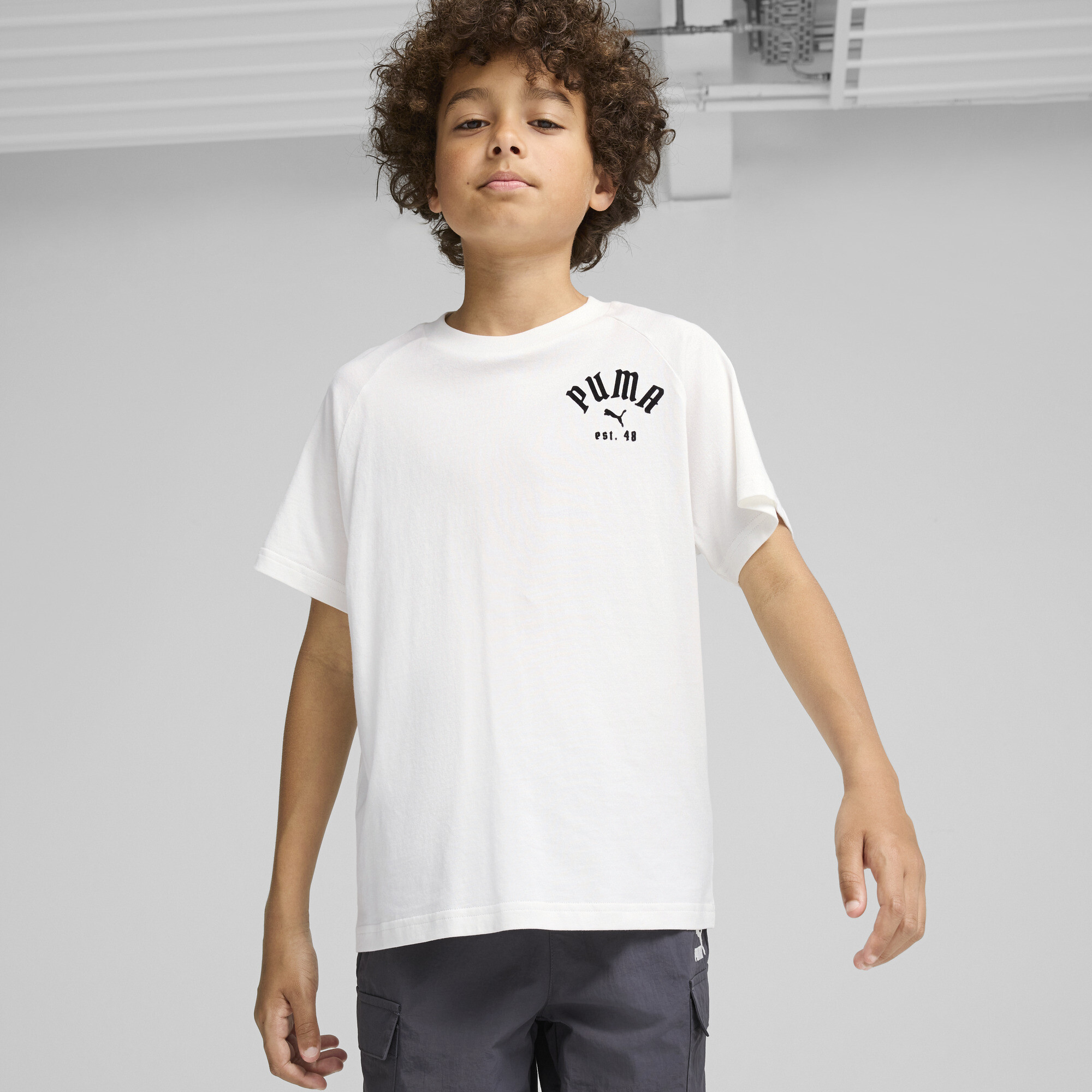 Men's Puma PLAY LOUD CLASSICS Tee Youth, White, Size 7-8Y, Clothing