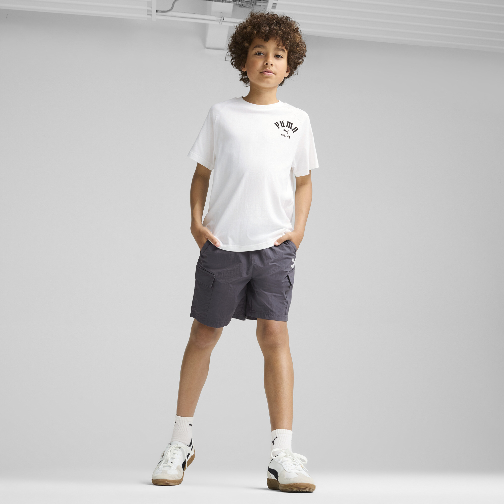 Men's Puma PLAY LOUD CLASSICS Tee Youth, White, Size 7-8Y, Clothing